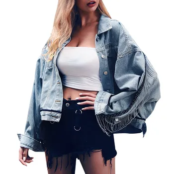 

Vintage denim Loose coat Womens Autumn Long Sleeve Solid Color Button Denim Jacket 2019 women's basic coat Loose Casual overcoat