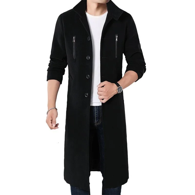 Mens Winter Stand Kraag Maxi Lange Wollen Combineert Trenchcoat Slim Fit Plus Size 4XL Zip Windjack Militaire Overjas Mannelijke jassen