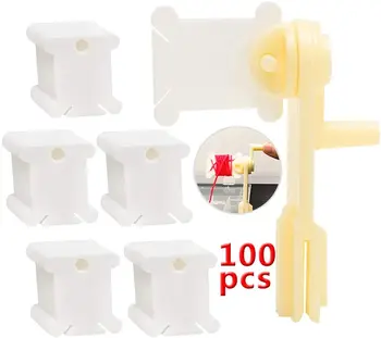 

LMDZ 100 Pcs White Plastic Floss Bobbins with 1 Pcs Bobbin Winder, Floss Bobbins Set Embroidery Floss Threads and Sewing Storage