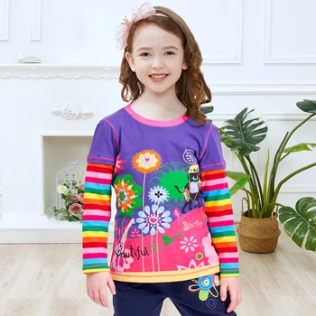 

DXTON Long Sleeve Girls T-shirts Rainbow Winter Baby Kids Tops Cotton Children tshirts Toddler Christmas Tees New Year Clothing