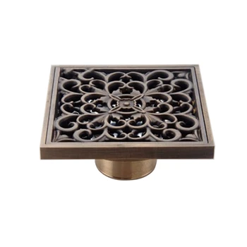 

Flower Carved Art Square Bathroom Floor Drain Copper Deodorant Floor Drain European Antique Copper Floor Drain Self-Priming Deod