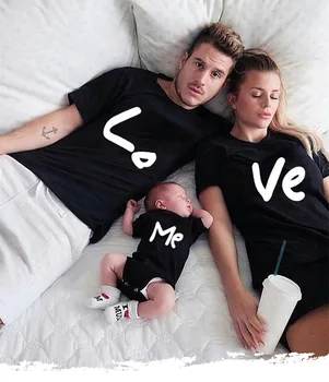 

2020 Summer a Family of Three Parent Child Matching Outfit Cotton White Round Neckline T shirt