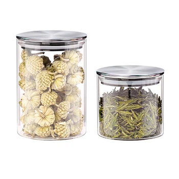 

2pcs Food Storage Glass Jar No Lead Kitchen Storage Bottles Sealed Cans with Cover Large Capacity Candy Glass Jars Tea Box - 300