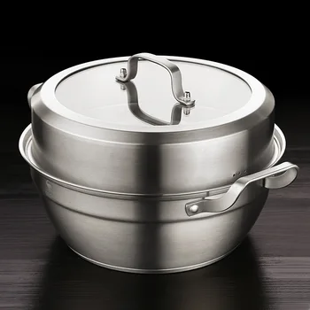 

304 Stainless Steel Soup Pot Food Steamer with Cover Double Ear Soup Cooking Pot Household Kitchen Cookware Cooker Stainless Pot