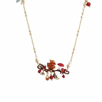 

New animal gold-plated squirrel red mushroom pendant pine cone cute necklace fairy tale female style Christmas ornaments
