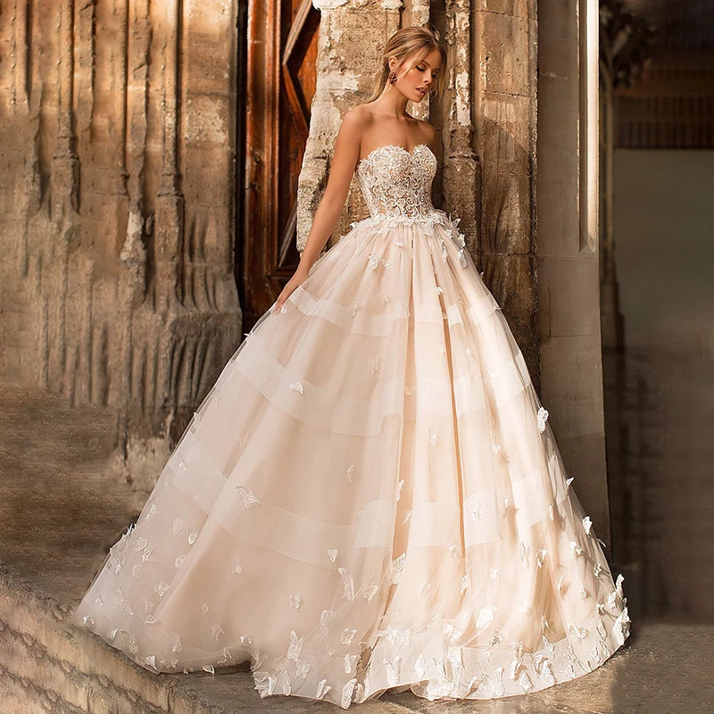 

OLLYMURS 2020 Luxury Wedding Dress Strapless Card Shoulder Wedding Dress Sexy Backless 3D Decal Bride Support Tailor-made