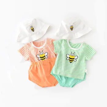 

Summer 2020 Boys Girls Sets Cartoon Embroidered T Shirt Shorts with Caps