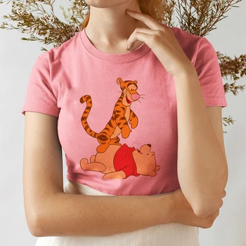 

Winnie The Pooh And The Jumping Tiger T-shirt Women 2020 Fashion Summer New Pink Tshirt Harajuku Aesthetic Tops Female T Shirt