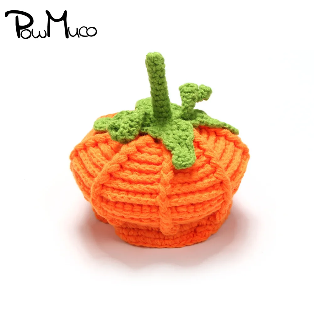 

Powmuco Fashion Handmade Knitted Wool Hats Infant Pumpkin Caps Halloween Decoration One Hundred Days Baby Photography Headwear