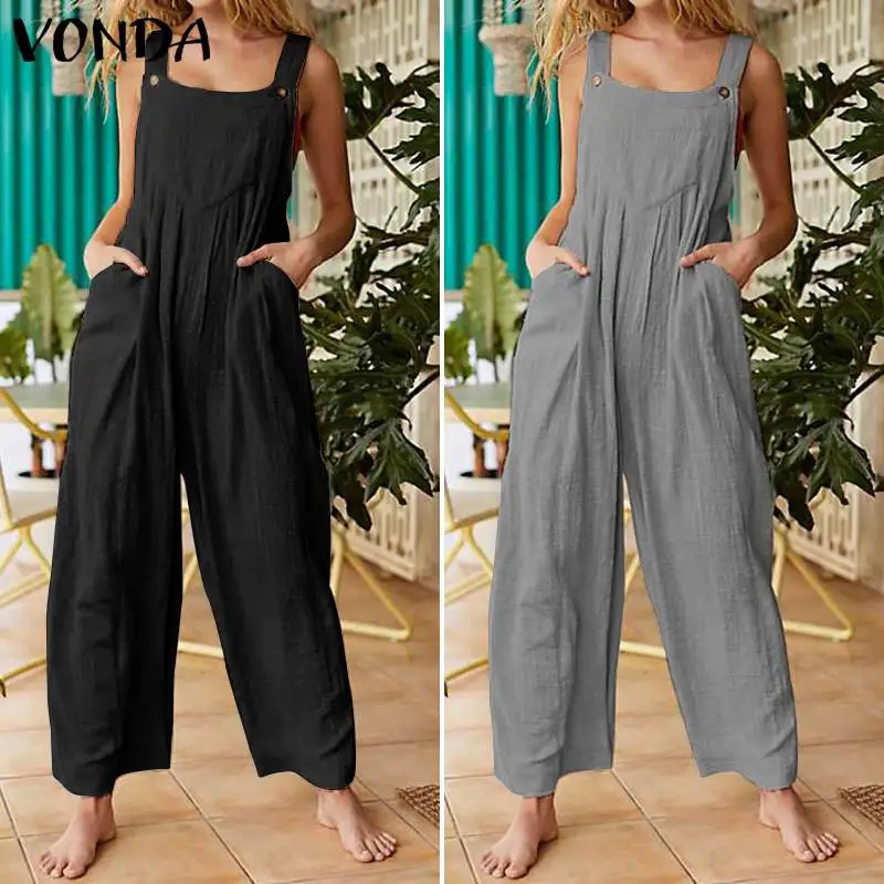 

VONDA Summer Women Wide Leg Pants 2019 Maternity Rompers Jumpsuits Casual Loose Cotton Overalls Solid Strap Pregnancy Playsuits