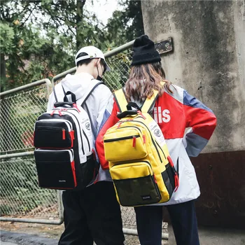 

2020 Double shoulder bag style schoolbag female high school students cool super capacity backpack male fashion trend black