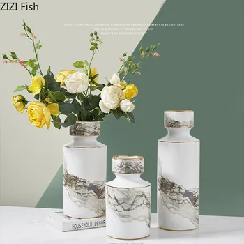 

NORDIC RUSTIC HOME DECOR CERAMICS VASES MARBLE TEXTURE PHNOM PENH VASE HYDROPONICS FLORAL FLOWERPOT EUROPEAN STYLE WHITE CERAMIC