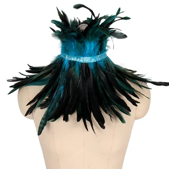 

Victorian Gothic Punk Natural Feather Collar Choker Shrug Shawl Shoulder Wrap Cape with Ribbon Ties for Costume Decoration