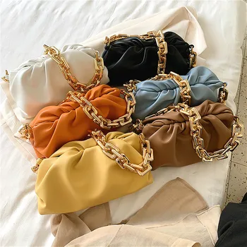 

2020 Soft Leather Bag For Women Cloud Bag Golden Big Chain Hobos Bag Single Shoulder Purse Women Crossbody Bag Luxury Handbag