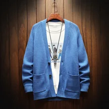 Зимний Кардиган мужской модный сплошной цвет Повседневный v-образный вырез мужской вязаный свитер мужской уличная дикий свободный свитер Мужская одежда M-3XL