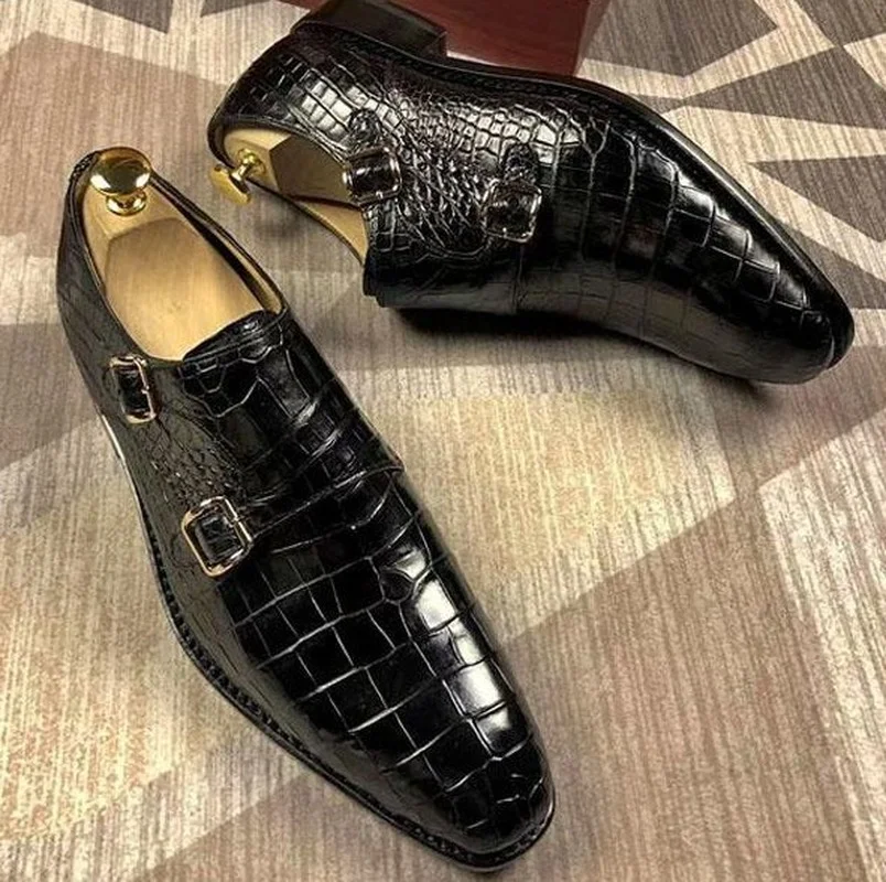 Zapatos De piel sintética para Hombre, mocasines De tacón bajo, Zapatos De vestir con correa De monje, clásicos, informales, De primavera, HM003