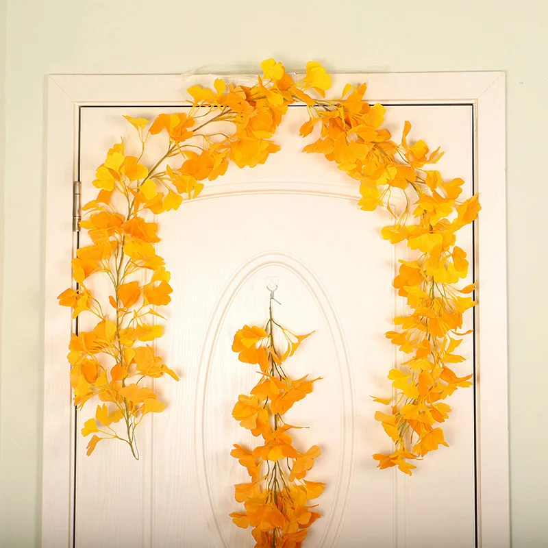 

Simulation Money Leaf Green Plant Vine Ginkgo Leaf Rattan Plastic Home Decoration Door Hanging Vine Thanksgiving Ornament