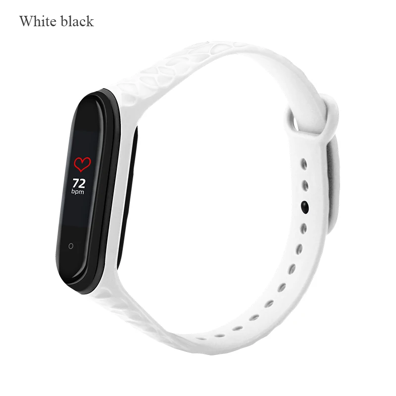 BOORUI двойной цветной Алмазный mi band 4 ремешок для xiaomi mi band 4 3 Силиконовый ремешок для часов браслет correa mi band 3 ремешок - Цвет: White with black