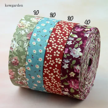 

Kewgarden 1.5" 1" 25 40 10mm Printed Flower Fabric Layering Cloth Ribbon DIY Boutonniere Bow tie Accessories Handmade Tape 10M