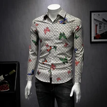 Новая мода горячая Распродажа бренд Осенняя мужская повседневная Высококачественная приталенная верхняя одежда с принтом в Корейском стиле рубашка размера плюс 5XL