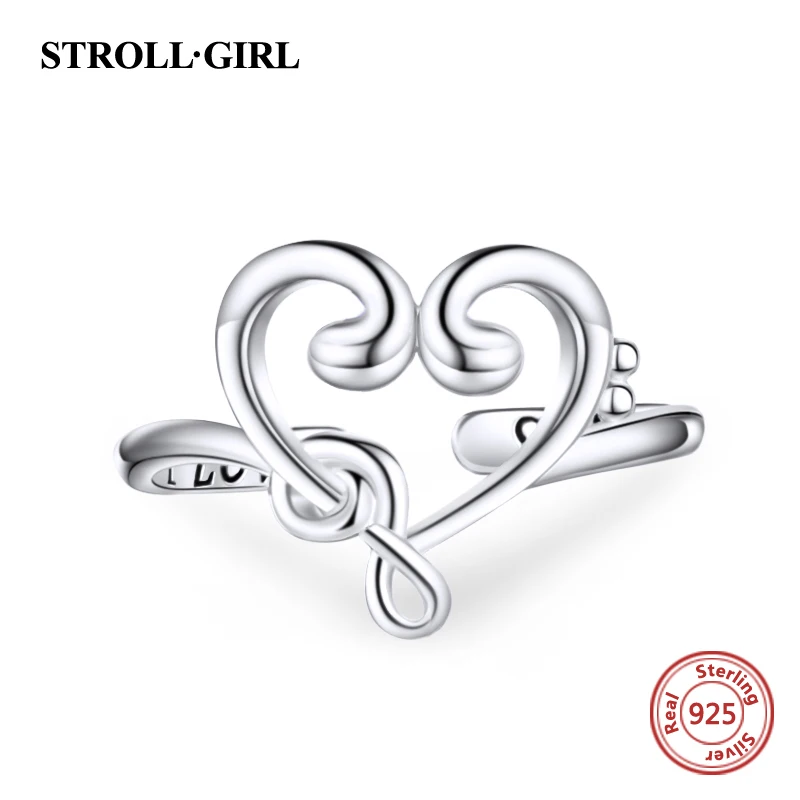 Strollgirl 925 пробы серебро я люблю музыку кольца в форме сердца музыкальная нота