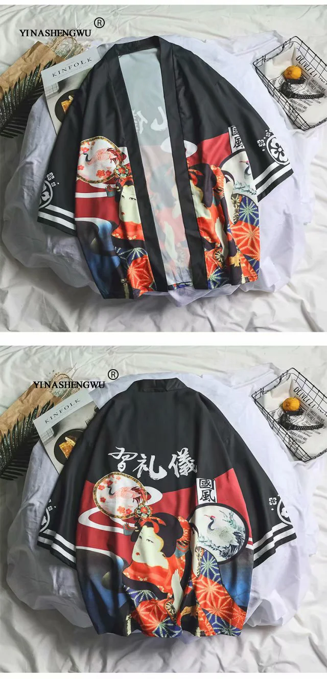 Кардиган с принтом аниме японское кимоно юката Женская азиатская одежда традиционное японское кимоно топы с принтом японское кимоно Haori