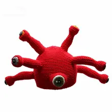 Зимняя теплая мультяшная шапка Осьминог моделирование ручное вязание крючком шапка странное украшение для глаз унисекс популярные красные высококачественные кепки