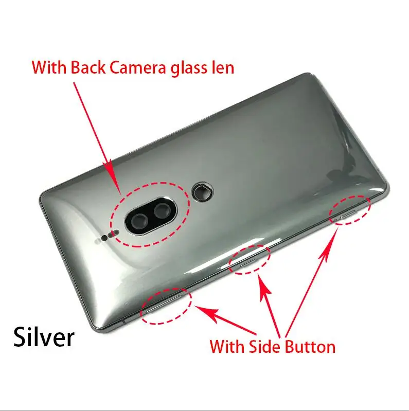 New Rear Battery Back Cover Case For Sony Xperia XZ2 Premium H8166 Dual SIM 4G Housing With Power Volume Button Key - Цвет: Silver