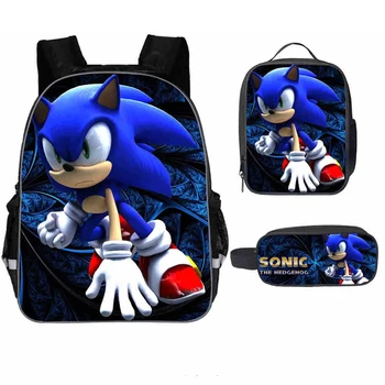 

New 16 Inch Mario Bros Sonic The Hedgehog Cartoon Kids Backpack School Bags for Boys Girls Mochila Infantil Pencil Bag Sets