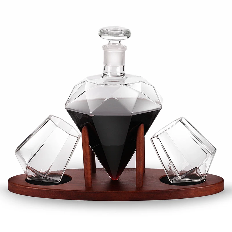 

Creative Whiskey Decanter Set 1000Ml Liquor Decanter Gift Set Craft Wine Bottle Holder Wine Set with 2x Diamond Glasses for Bar