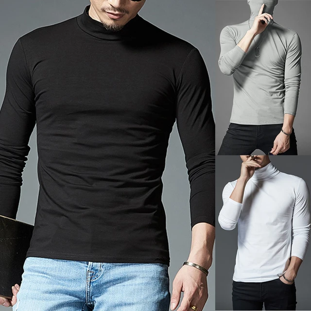 Haut Thermique Homme Chaud Pull à Manches Longues Hiver T-Shirt Top Col  Roulé