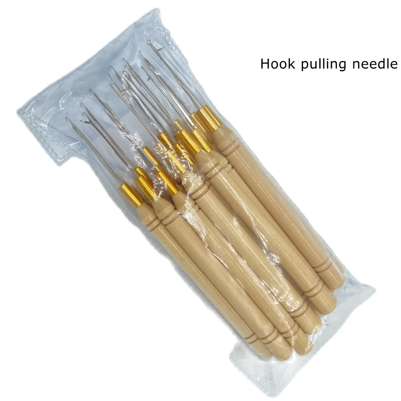 10 Pieces Wooden Hair Extension Loop Needle Threader Pull Hook