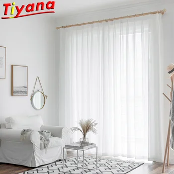 

Solid White Linen Tulle Curtains for Living Room Slim Sheer Guaze for Kitchen Balcony Easy Match Customizable White Yarn*VT