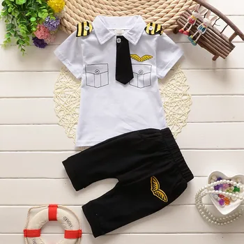 

Toddler Boy Baby Clothes Set T-shirt Pants 2 Pieces Set Uniform Style Gentleman Tie Pocket Set Children's Clothing Set