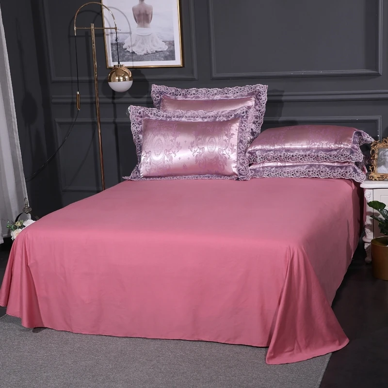 Luxury Silky satin bedding set gold silver color 4pcs cotton lace duvet cover sets bedsheet queen/king size 4Pcs bed set