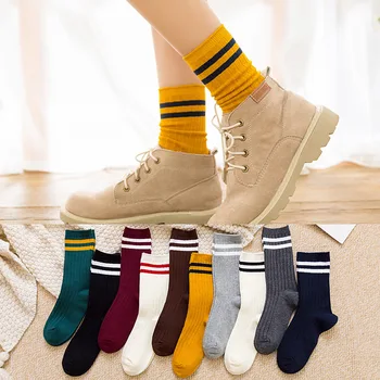 

2020 Striped Crew Socks Colorful Women Autumn and Winter Female Leisure Comfortable Fashion Socks Ladies Tube Socks Chaussette