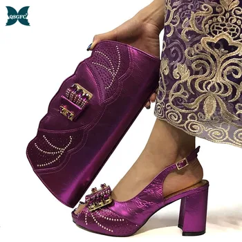 

Magenta Color Ladies Italian design Shoes and Bag Set Decorated with Rhinestones Shoes and Matching Bags Party Super high heel