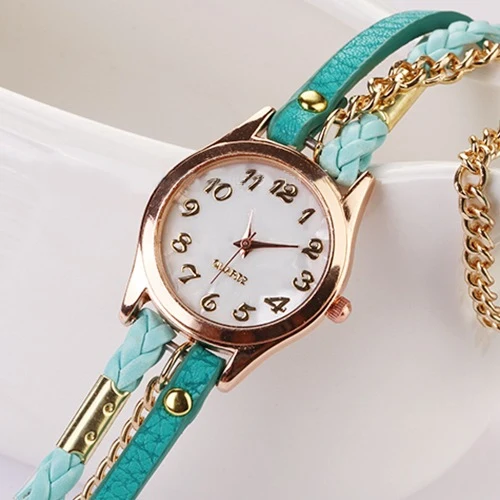 Женские часы, винтажные, многослойные, искусственная кожа, сплав, плетеный браслет, наручные часы, ювелирные часы, женские часы, Relogio Feminino Reloj