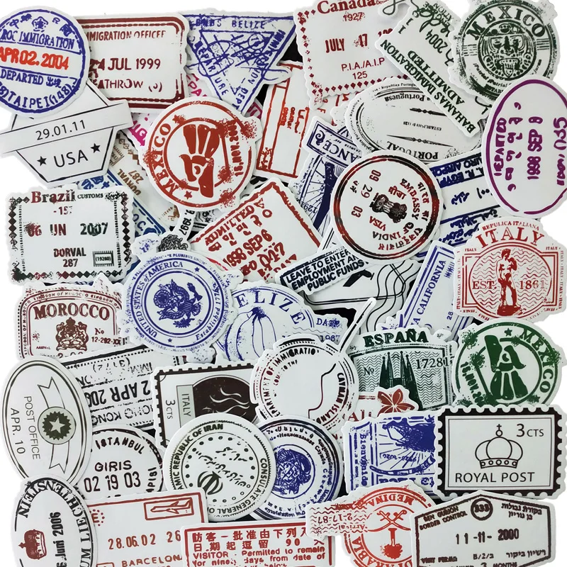 

50pcs Graffiti Sticker Transparent Waterproof Postmark Retro Sticker Scrapbooking Guitar Skateboard Portable Luggage Stickers