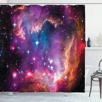 

Galaxy Shower Curtain, Magellanic Cloud Stars and Colorful Cosmic Universe View Pattern, Cloth Fabric Bathroom Decor Set with