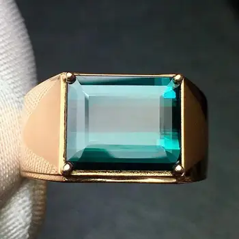 

Fine Jewelry Real Pure 18 K Gold Jewelry 100% Natural Green Tourmaline Gemstones 5.75ct Diamonds Male's Wedding Fine Man's Rings