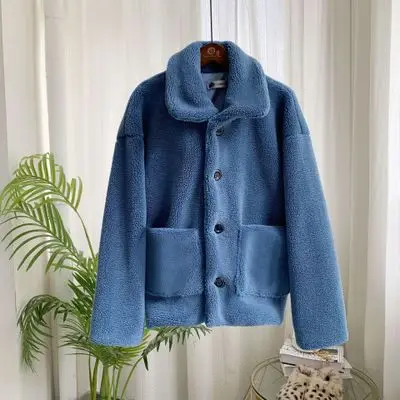 Зимние однобортные куртки и пальто с плюшевой подкладкой, женская верхняя одежда, толстые пальто с искусственным мехом для девушек размера плюс, меховые пальто cwf0189-5 - Цвет: Синий