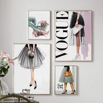 

Fashion Super Model Vogue Girl Handbag Wall Art Canvas Painting Nordic Posters And Prints Pictures For Living Room Decor