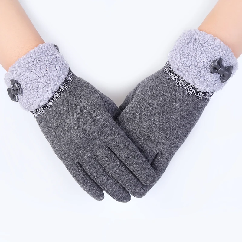 Elifashion, новинка, женские теплые перчатки, сенсорный экран, варежки, толстые, на запястье, короткие, бархатные, для женщин, бархат и бант, Dec., перчатки для вождения