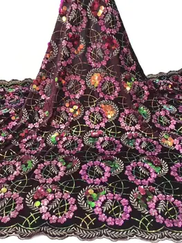 

French lace fabric 5yds/pce by dhl velvet with sequins laces for women luxury asoebi dresses 2018 high quality nigerian fabric