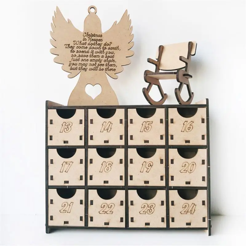 1 Pcs Wooden Advent Calendar Double Sided 13-24 Numbered Drawers Christmas Decoration Children Gifts Small Treats Storage Box