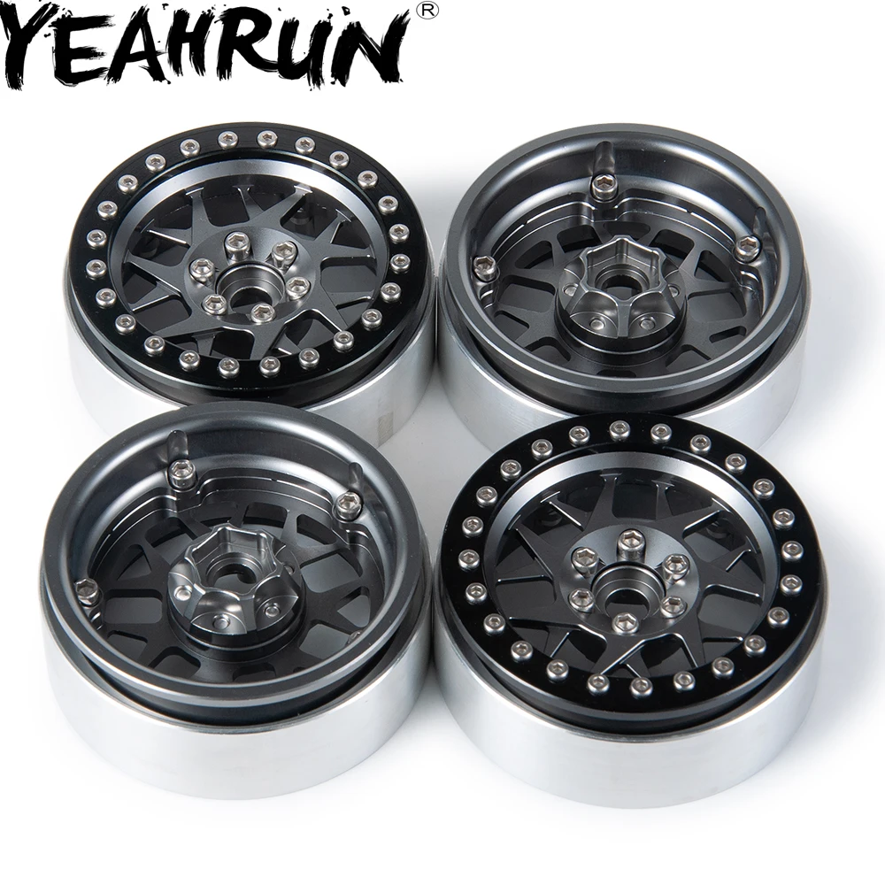 

YEAHRUN 4pcs 2.2inch Metal Beadlock Wheel Rims 25MM Width For Axial Wraith 1/10 RC Crawler