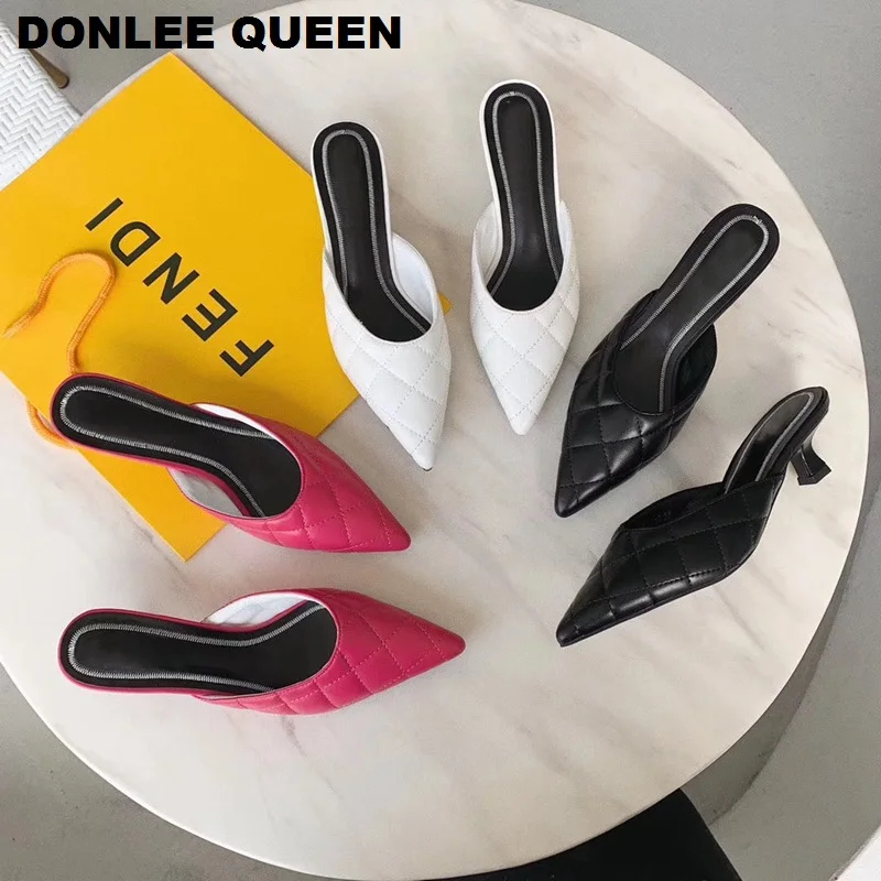 

Spring Mules Shoes Women Med Heel Slippers Fashion Embroider Pointed Toe Slides Female Work Shoes Slip On Ourside Casual Slipper