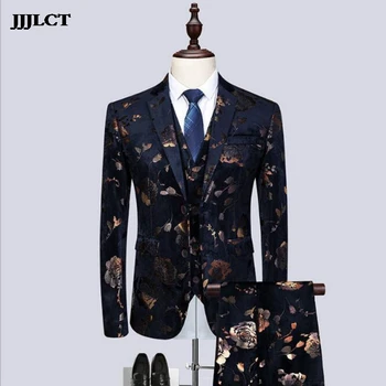 

European and American fashion banquet host wedding dress three-piece men's new suit suit