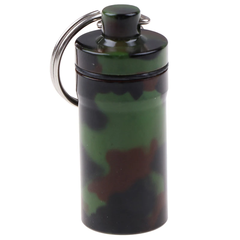 

1pcs WaterProof Mini Camouflage Aluminium Pill Box Case Cache Container Key Rings Keychain Holder Vial Portable